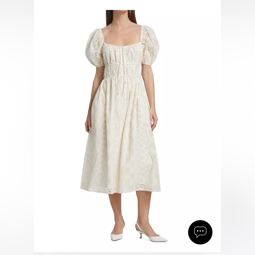 En Saison Cream Eyelet Puff-Sleeve Midi Dress